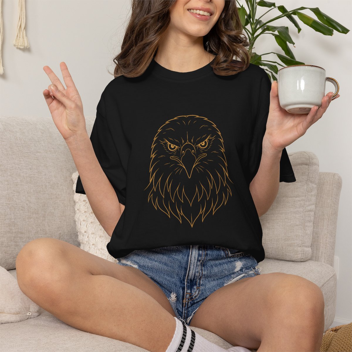Minimal Eagle Line Art T-shirt | Outline Bald Eagle Tee
