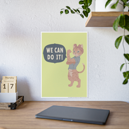 Gloss Poster Girl Power We Can Do It Cat Poster, Cute Feminist Cat Wall Art, Motivational Kids Room Decor, Gift for Cat Lovers