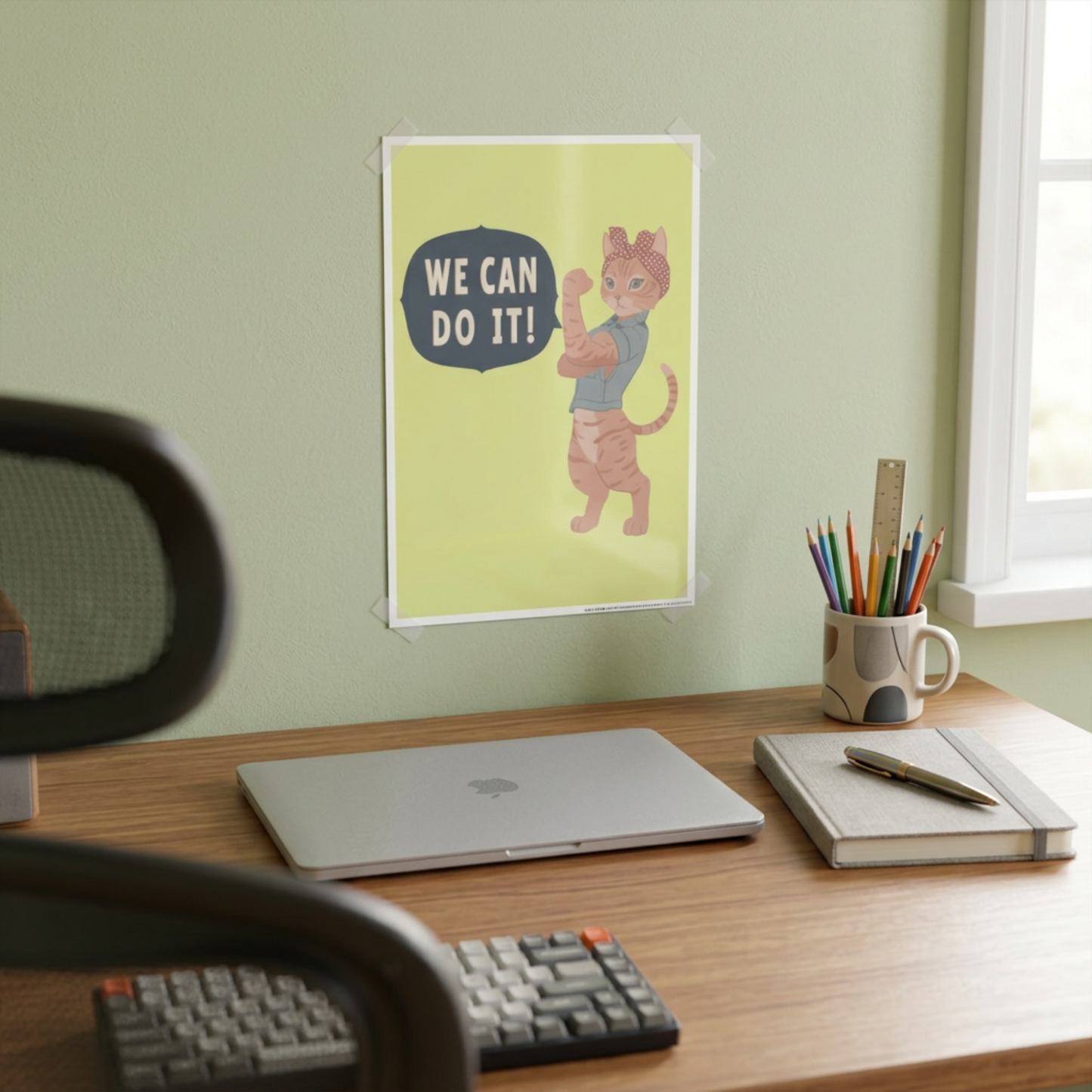 Gloss Poster Girl Power We Can Do It Cat Poster, Cute Feminist Cat Wall Art, Motivational Kids Room Decor, Gift for Cat Lovers