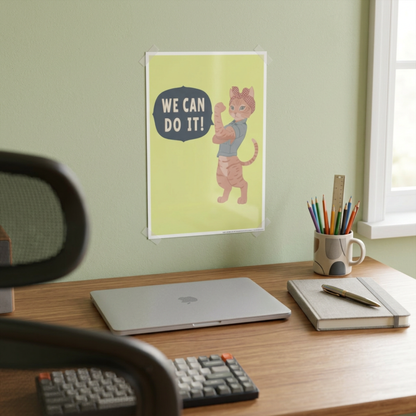 Gloss Poster Girl Power We Can Do It Cat Poster, Cute Feminist Cat Wall Art, Motivational Kids Room Decor, Gift for Cat Lovers