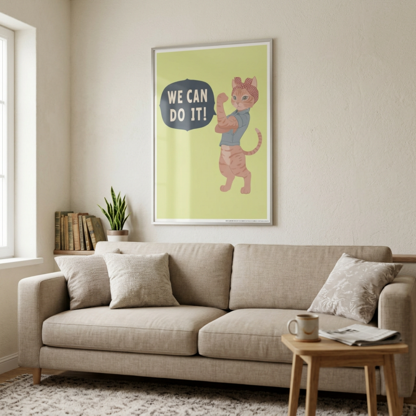 Gloss Poster Girl Power We Can Do It Cat Poster, Cute Feminist Cat Wall Art, Motivational Kids Room Decor, Gift for Cat Lovers