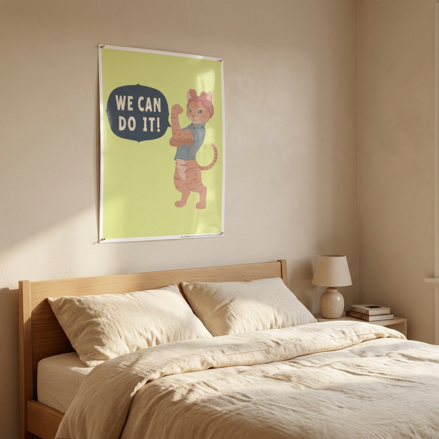 Gloss Poster Girl Power We Can Do It Cat Poster, Cute Feminist Cat Wall Art, Motivational Kids Room Decor, Gift for Cat Lovers