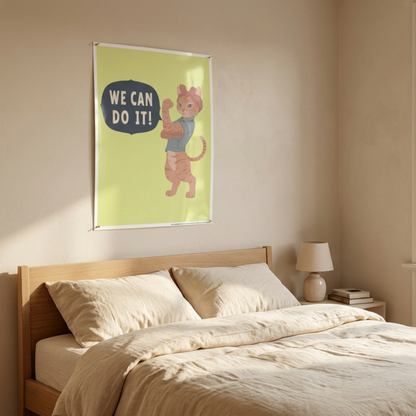 Gloss Poster Girl Power We Can Do It Cat Poster, Cute Feminist Cat Wall Art, Motivational Kids Room Decor, Gift for Cat Lovers