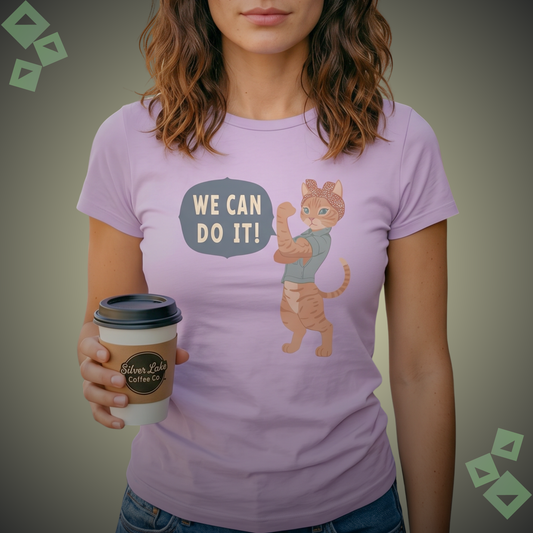 Youth Midweight Tee Cute Cat We Can Do It Shirt, Motivational Cat Graphic Kids T Shirt, Girl Power Kids Tee, Funny Cat Lover Gift