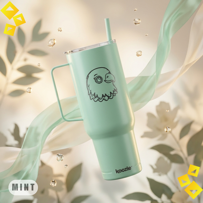 40oz Tumbler with Handle, Engraved Cool Eagle Mood Design, Insulated Stainless Steel Travel Cup, Gift for Outdoor Lovers