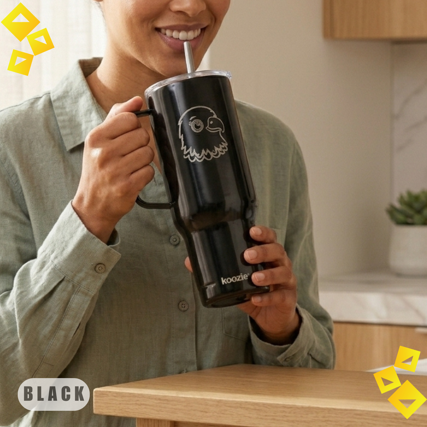 40oz Tumbler with Handle, Engraved Cool Eagle Mood Design, Insulated Stainless Steel Travel Cup, Gift for Outdoor Lovers