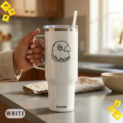 40oz Tumbler with Handle, Engraved Cool Eagle Mood Design, Insulated Stainless Steel Travel Cup, Gift for Outdoor Lovers