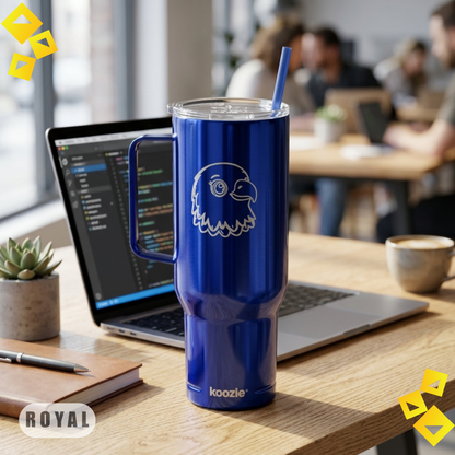 40oz Tumbler with Handle, Engraved Cool Eagle Mood Design, Insulated Stainless Steel Travel Cup, Gift for Outdoor Lovers