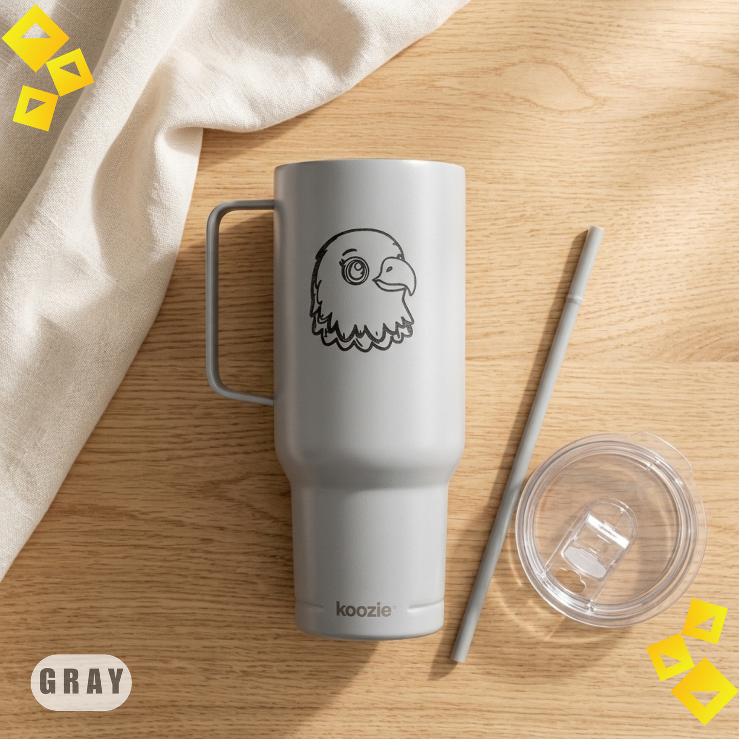 40oz Tumbler with Handle, Engraved Cool Eagle Mood Design, Insulated Stainless Steel Travel Cup, Gift for Outdoor Lovers