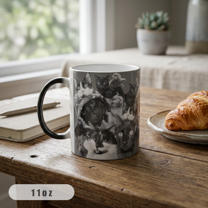 Color Morphing Mug 11oz Cat Coffee Mug, Heat Reveal Cat Collage Mug, Funny Cat Lover Coffee Cup, Magic Color Changing Mug Gift for Cat Mom