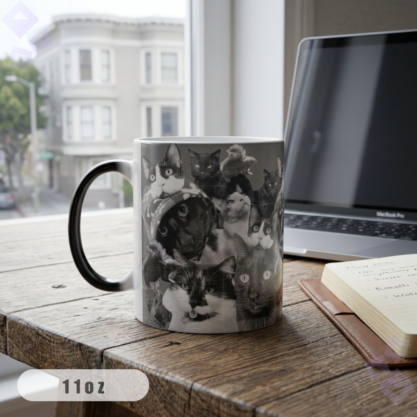 Color Morphing Mug 11oz Cat Coffee Mug, Heat Reveal Cat Collage Mug, Funny Cat Lover Coffee Cup, Magic Color Changing Mug Gift for Cat Mom