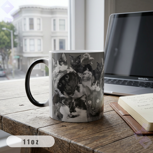 Color Morphing Mug 11oz Cat Coffee Mug, Heat Reveal Cat Collage Mug, Funny Cat Lover Coffee Cup, Magic Color Changing Mug Gift for Cat Mom