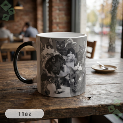 Color Morphing Mug 11oz Cat Coffee Mug, Heat Reveal Cat Collage Mug, Funny Cat Lover Coffee Cup, Magic Color Changing Mug Gift for Cat Mom