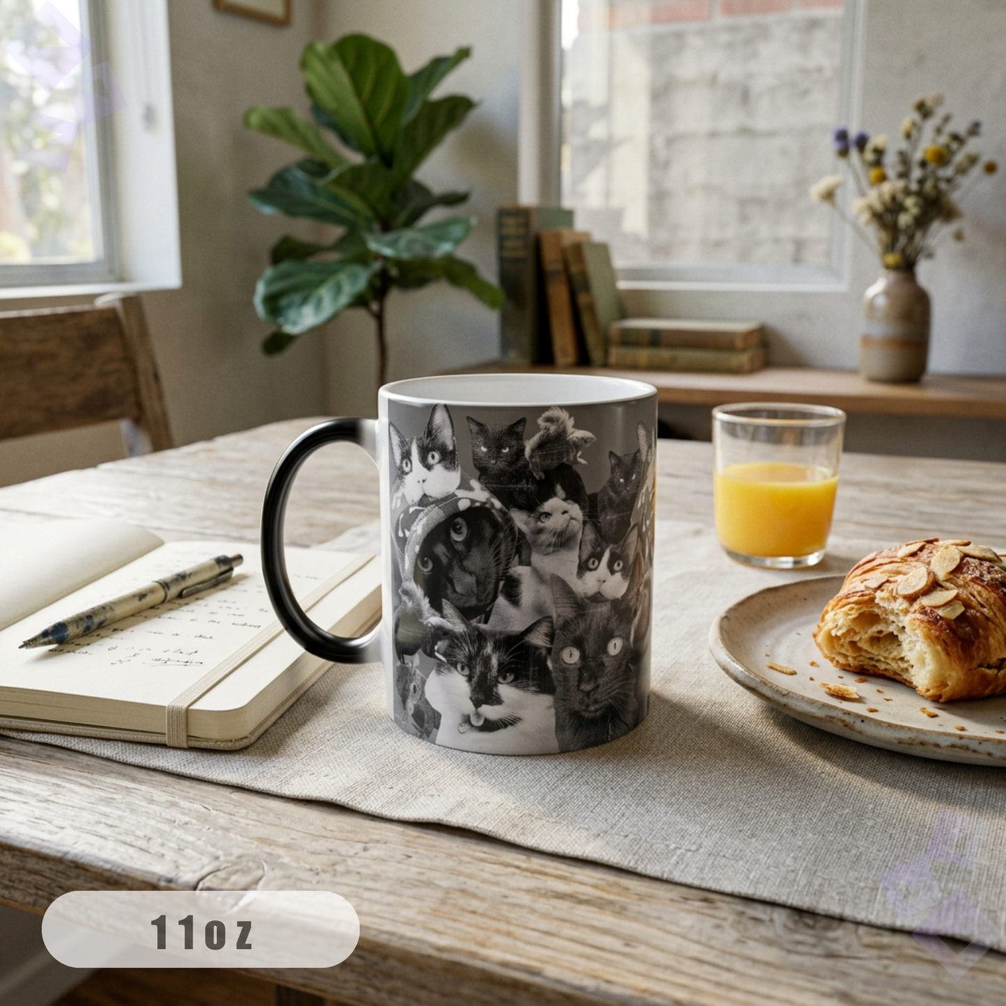 Color Morphing Mug 11oz Cat Coffee Mug, Heat Reveal Cat Collage Mug, Funny Cat Lover Coffee Cup, Magic Color Changing Mug Gift for Cat Mom