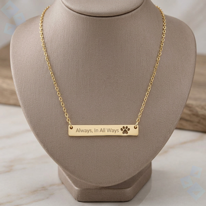 Cutout Paw Bar Necklace Engraving, Personalized Dog Paw Bar Necklace Stainless, Pet Lover Jewelry Gift for Dog Mom