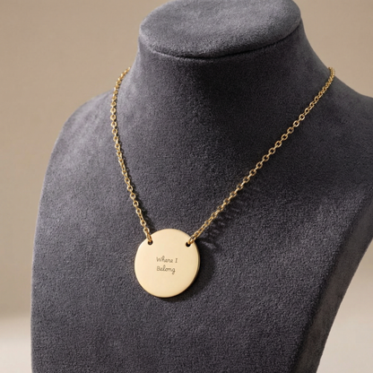 Circle Necklace Engraving, Personalized Name Circle Necklace with Round Pendant, Custom Word Necklace, Minimalist Jewelry Gift