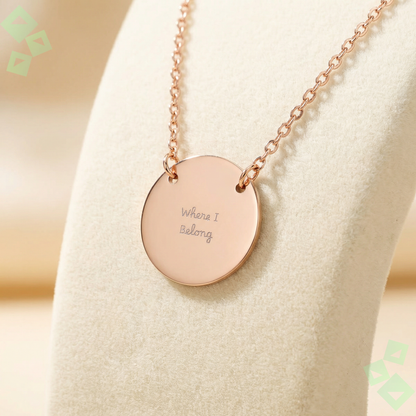 Circle Necklace Engraving, Personalized Name Circle Necklace with Round Pendant, Custom Word Necklace, Minimalist Jewelry Gift