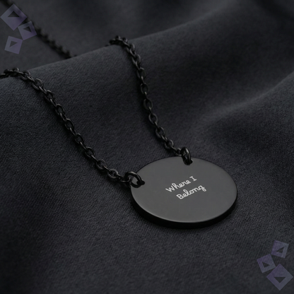 Circle Necklace Engraving, Personalized Name Circle Necklace with Round Pendant, Custom Word Necklace, Minimalist Jewelry Gift