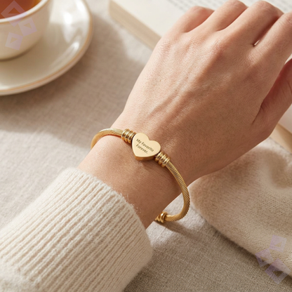 Heart Cuff Bracelet Engraving, Personalized Name Heart Bracelet, Polished Minimalist Cuff Jewelry, Romantic Gift for Her Girlfriend Wife