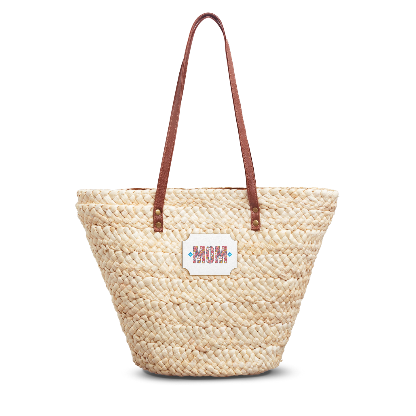 Floral MOM print Woven Straw Tote Bag | Daisy & Pink Flower Pattern