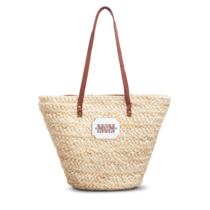 Floral MOM print Woven Straw Tote Bag | Daisy & Pink Flower Pattern