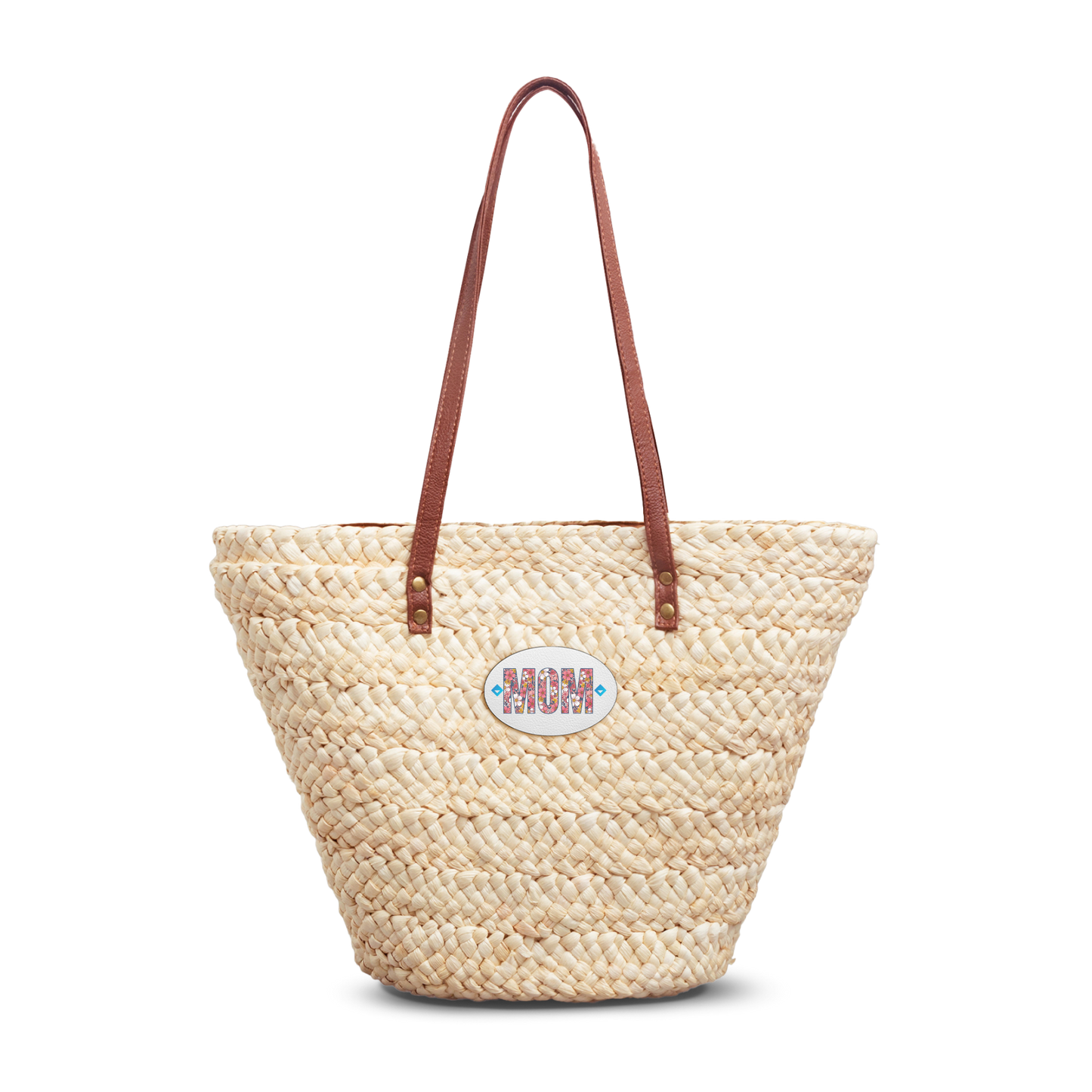 Floral MOM print Woven Straw Tote Bag | Daisy & Pink Flower Pattern
