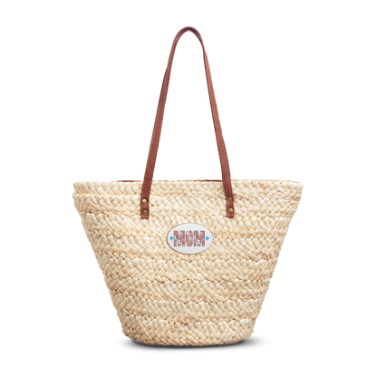 Floral MOM print Woven Straw Tote Bag | Daisy & Pink Flower Pattern