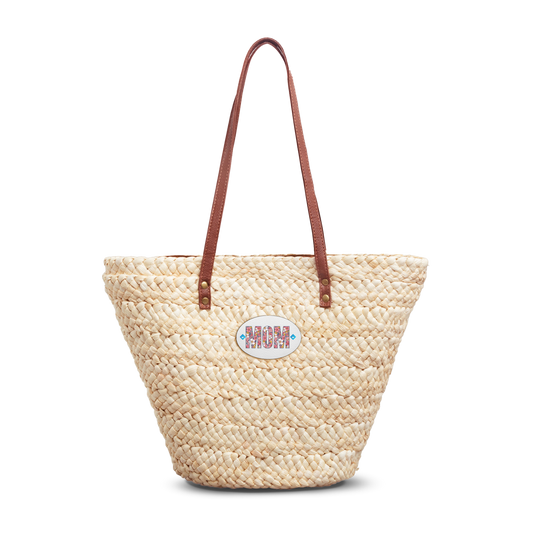 Floral MOM print Woven Straw Tote Bag | Daisy & Pink Flower Pattern