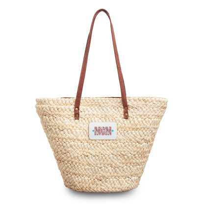 Floral MOM print Woven Straw Tote Bag | Daisy & Pink Flower Pattern