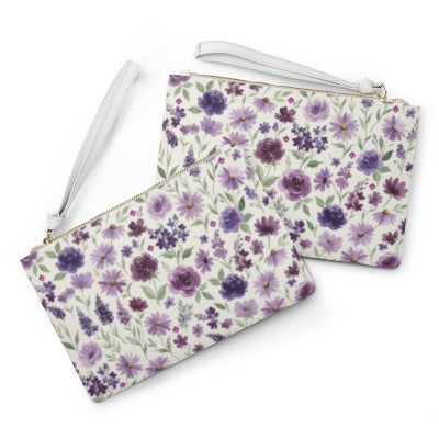 Purple Floral Pattern Clutch Bag | Lavender Roses Daisies Wristlet