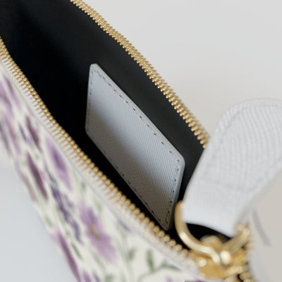 Purple Wildflower Pattern Mini Clutch Bag | Floral Zipper Pouch