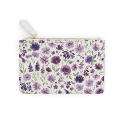 Purple Wildflower Pattern Mini Clutch Bag | Floral Zipper Pouch