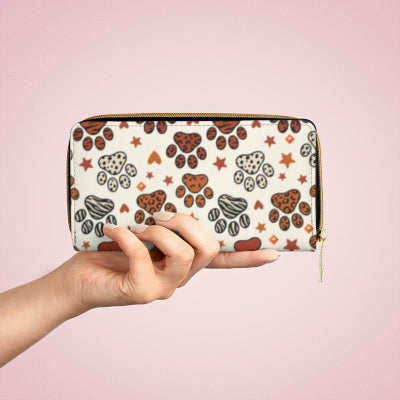 Leopard Paw Print Zipper Wallet | Animal Print Paw Pattern