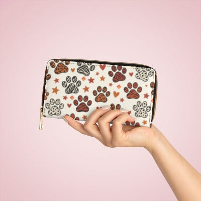 Leopard Paw Print Zipper Wallet | Animal Print Paw Pattern