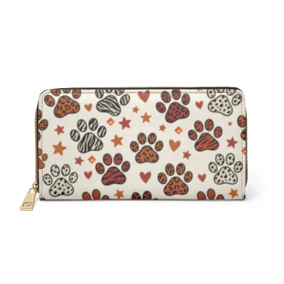 Leopard Paw Print Zipper Wallet | Animal Print Paw Pattern