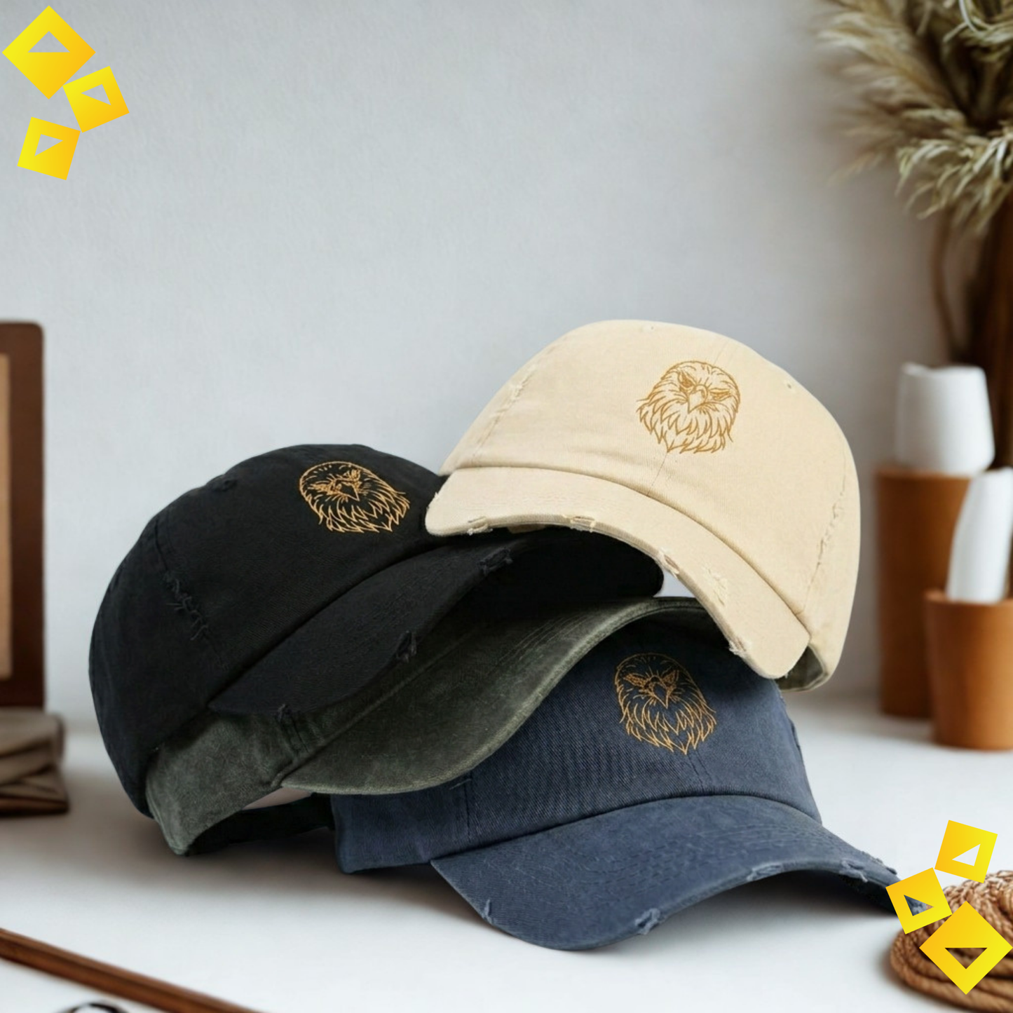 Unisex Distressed Cap, Minimalist Golden Eagle Line Art Hat, World Cup 2026 Fan Cap, Wildlife Graphic, Sports Gift