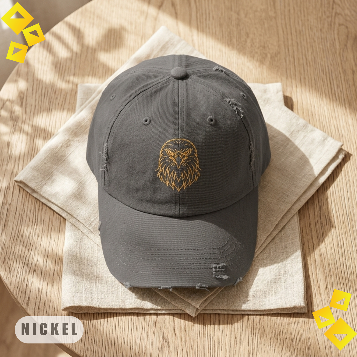 Unisex Distressed Cap, Minimalist Golden Eagle Line Art Hat, World Cup 2026 Fan Cap, Wildlife Graphic, Sports Gift