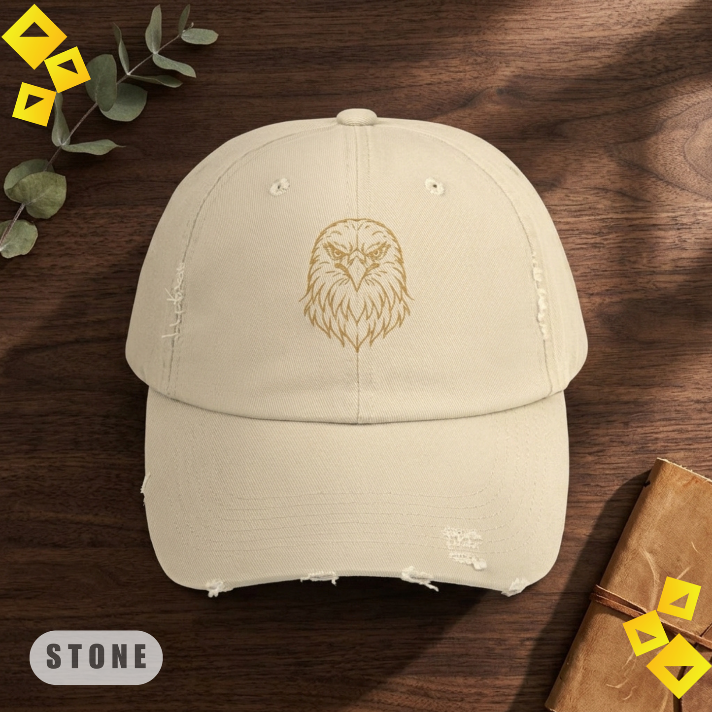 Unisex Distressed Cap, Minimalist Golden Eagle Line Art Hat, World Cup 2026 Fan Cap, Wildlife Graphic, Sports Gift