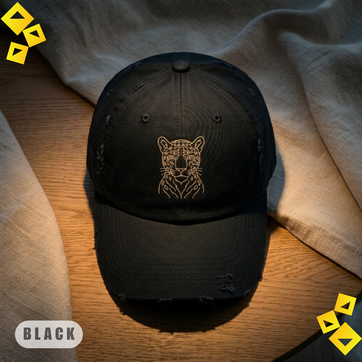 Unisex Distressed Cap, Gold Leopard Line Art Hat, World Cup 2026 Fan Cap, Wild Cat Graphic, Vintage Sports Gift