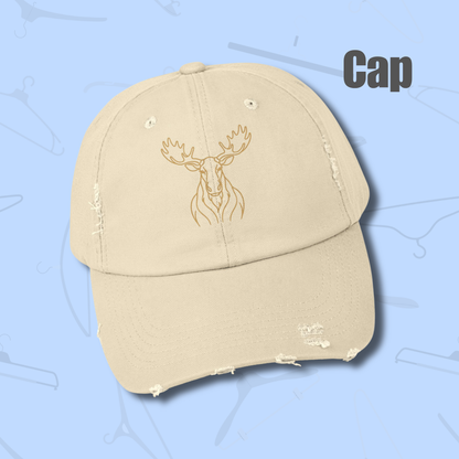 Unisex Distressed Cap, Golden Minimalist Moose Line Art Hat, World Cup 2026 Fan Cap, Wildlife Graphic, Nature Sport Gift