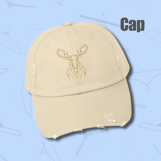 Unisex Distressed Cap, Golden Minimalist Moose Line Art Hat, World Cup 2026 Fan Cap, Wildlife Graphic, Nature Sport Gift