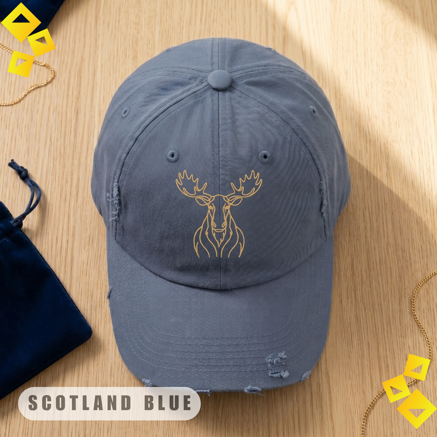 Unisex Distressed Cap, Golden Minimalist Moose Line Art Hat, World Cup 2026 Fan Cap, Wildlife Graphic, Nature Sport Gift