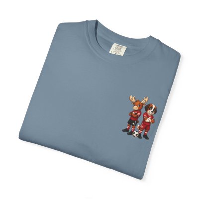 Moose and Saint Bernard Soccer Players T-shirt | Cute Animal Sports Illustration