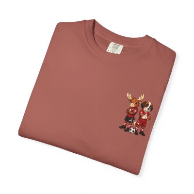 Moose and Saint Bernard Soccer Players T-shirt | Cute Animal Sports Illustration
