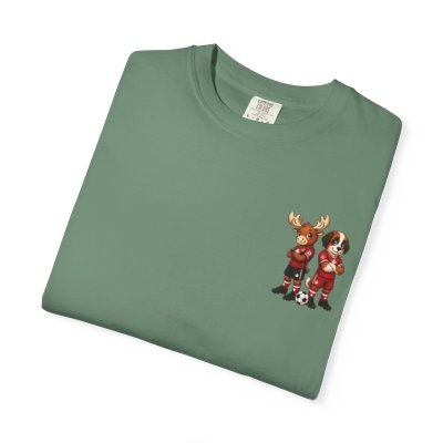 Moose and Saint Bernard Soccer Players T-shirt | Cute Animal Sports Illustration