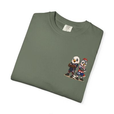 Eagle and BellBird Soccer Players T-shirt | Cute Animal Sports Illustration