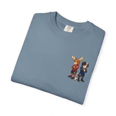 Moose and Dog Soccer Players T-shirt | Cute Animal Sports Illustration