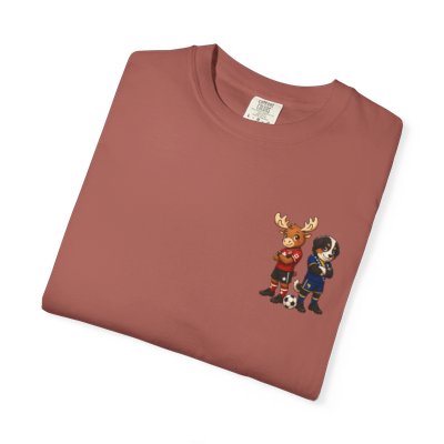 Moose and Dog Soccer Players T-shirt | Cute Animal Sports Illustration