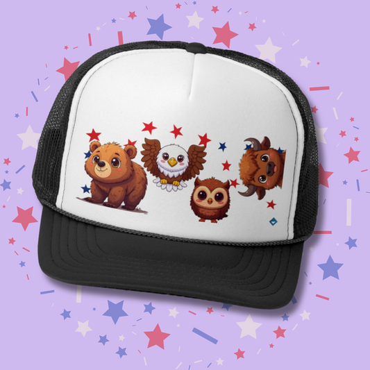 Trucker Hat | Cute Bear, Owl & Eagle Design | Fun Summer Cap for Animal Lovers and Camp Style