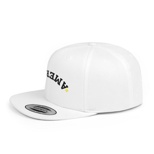 Snapback Hat | Upside Down AMERICA Embroidery | Flat Bill Streetwear Cap for Festivals & Everyday Style